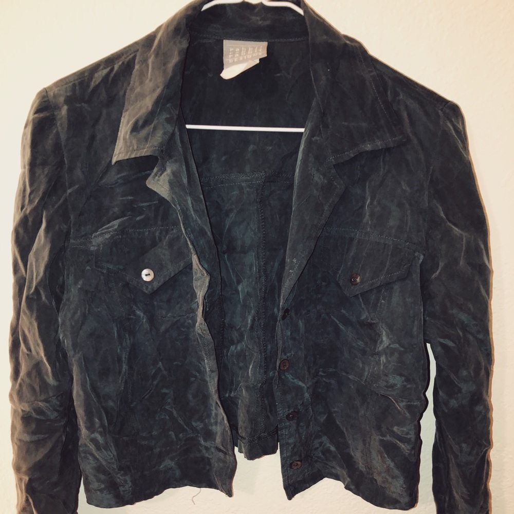 Dark Green Button-Down Cropped Shirt